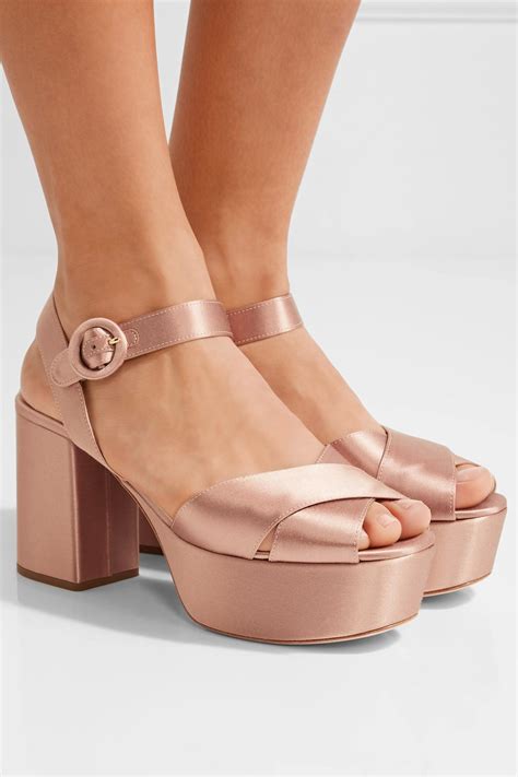 prada platform sandals pink|Prada platform wedge sandals.